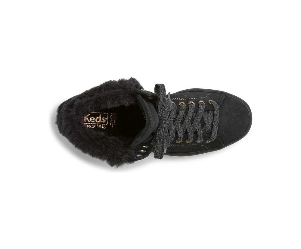 Tenis Keds Mujer Negros - Rise Hi Suede Faux Fur - 3629-GLXRV